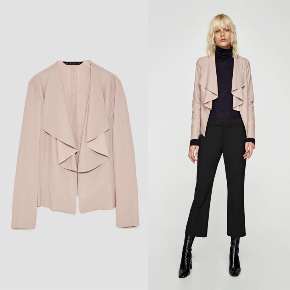 Zara Blush Pink Draped Open Front Blazer